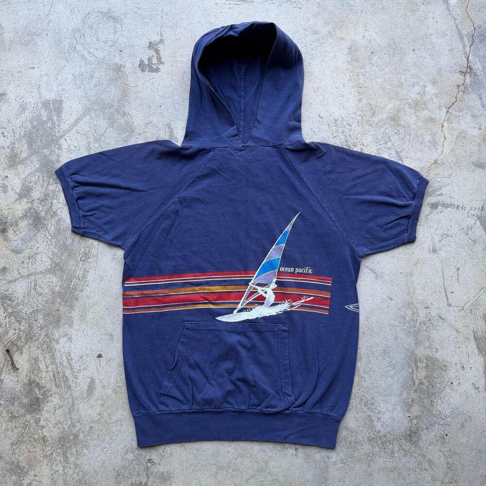 Vintage 80s dated 1983 Ocean Pacific Sunwear Windsurfer Short Sleeve Hoodie